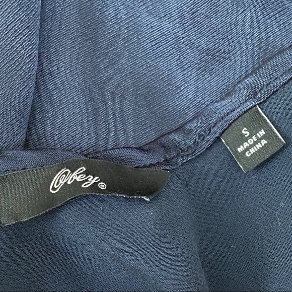 Obey Navy Embroidered Plunge Slip Dress S - Picture 11 of 12